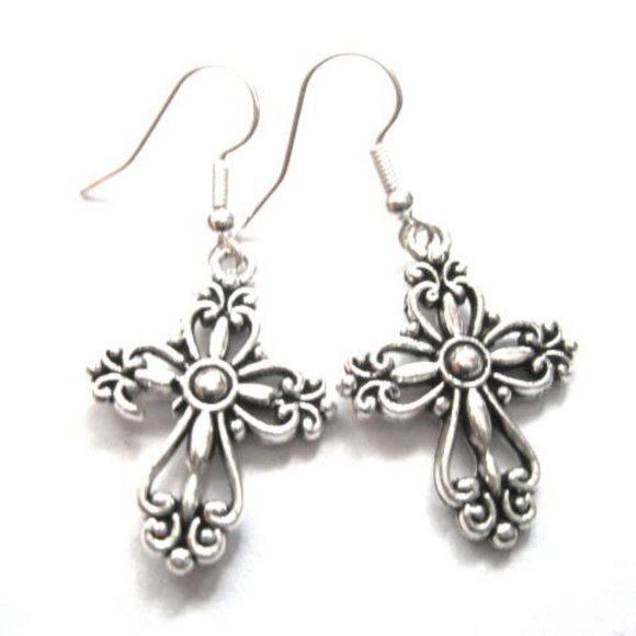 Jewelry - Filigree Cross Dangle Earrings